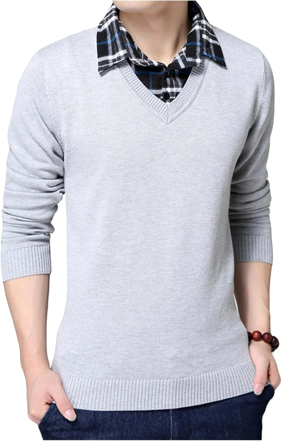 

Мужской фальш-двухслойный свитер с V-образным вырезом Legou