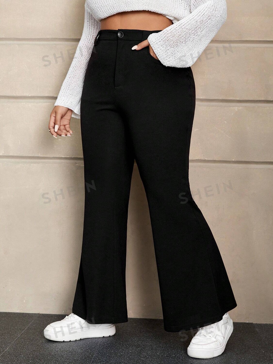 

Широкие брюки EZwear Plus Shein, черный