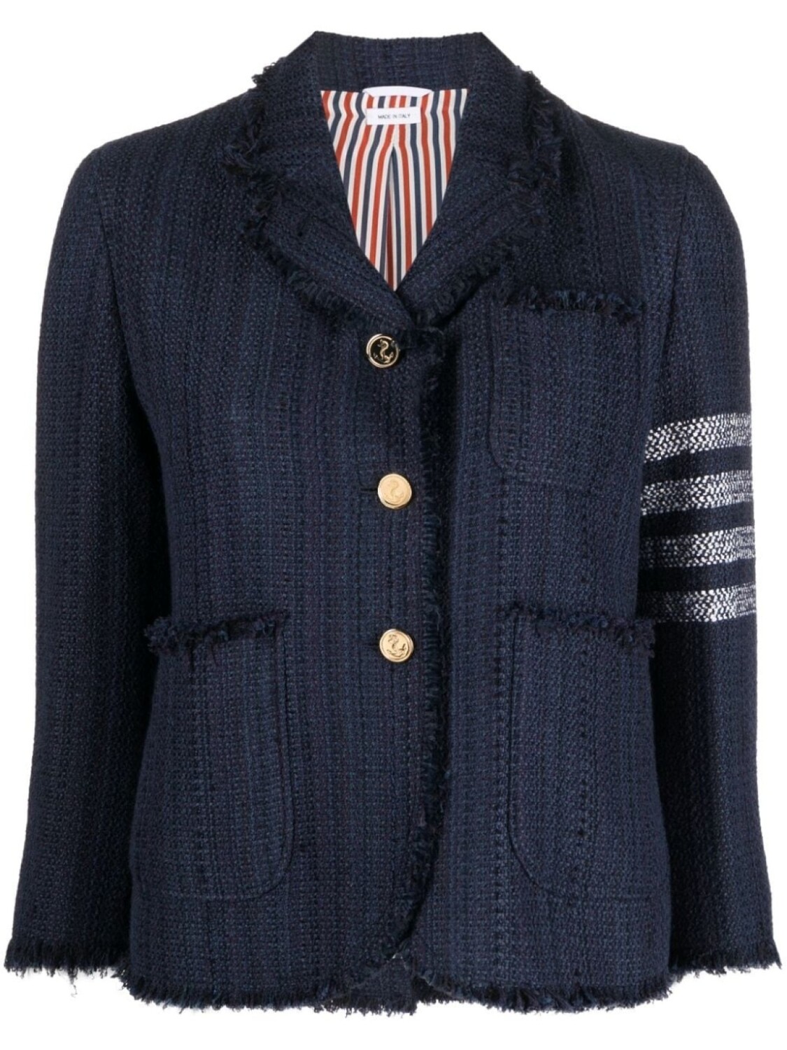

Thom Browne твидовый жакет с полосками 4-Bar, синий