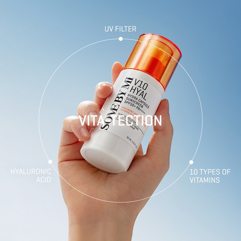 Солнцезащитный крем V10 Hyal Hydra Capsule для чувствительной и не переносящей раздражения кожи с фактором защиты 50+ Some By Mi, 40 мл — фото 3