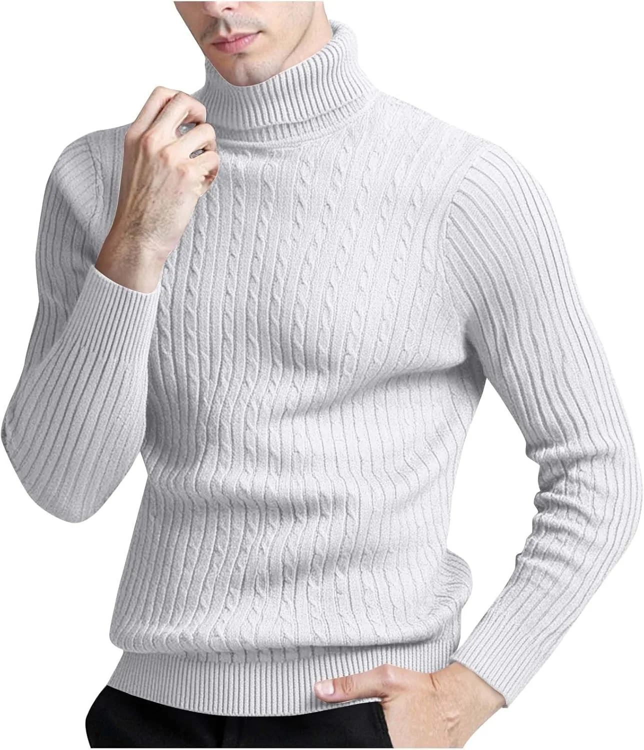 

Мужской свитер-водолазка Slim Fit с косой вязкой