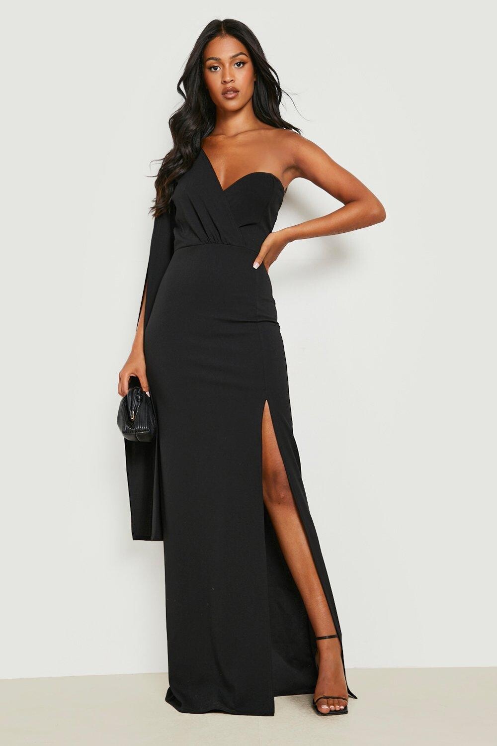 

Высокое платье макси с кейпом Boohoo, черный
