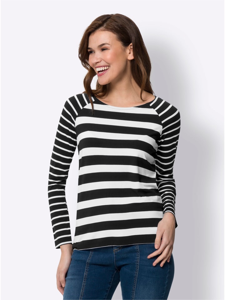 

Рубашка с длинными рукавами в черную и бежевую полоску Heine