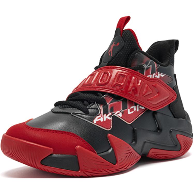 Антискользящие износостойкие баскетбольные кроссовки Mid-Top для детей Black Red подростки QIAODAN, черный/Koi красный — фото 3