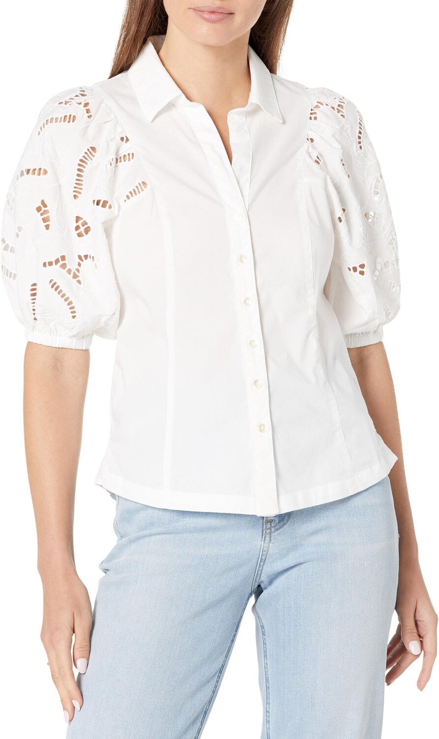 

Рубашка NIC+ZOE Petite Eyelet Sleeves Shirt, цвет Paper White
