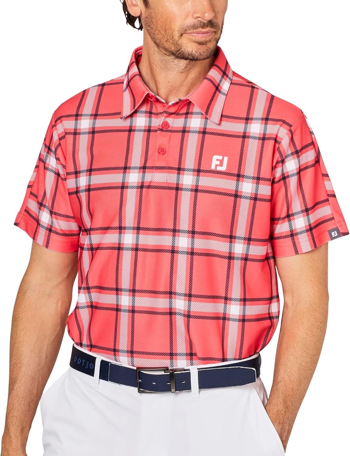 

Мужская рубашка поло FootJoy с коротким рукавом и клетчатым принтом в стиле пике