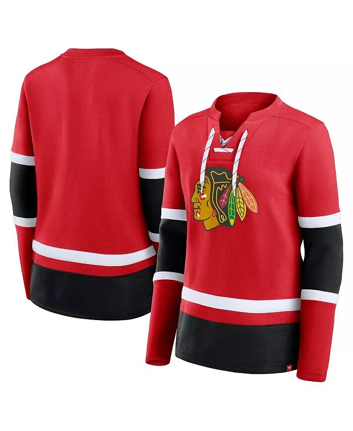 

Женская красная футболка Chicago Blackhawks Prime Time Lace-Up с длинным рукавом Fanatics