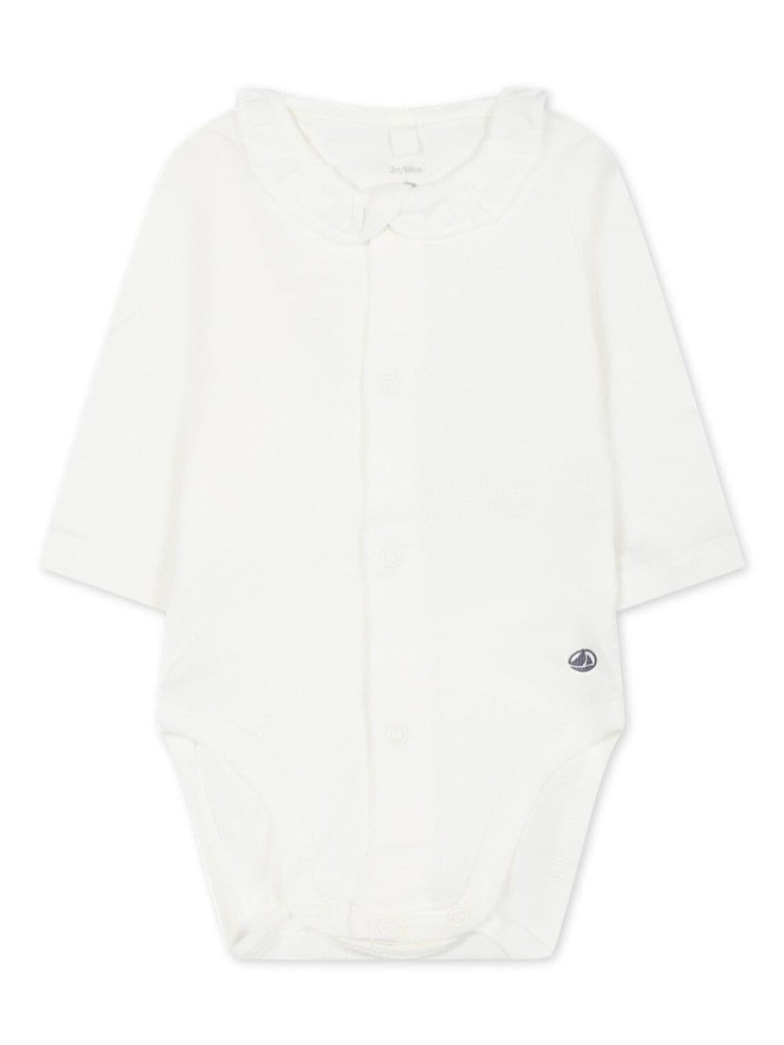 

Petit Bateau боди с длинными рукавами и воротником-рюшами, белый