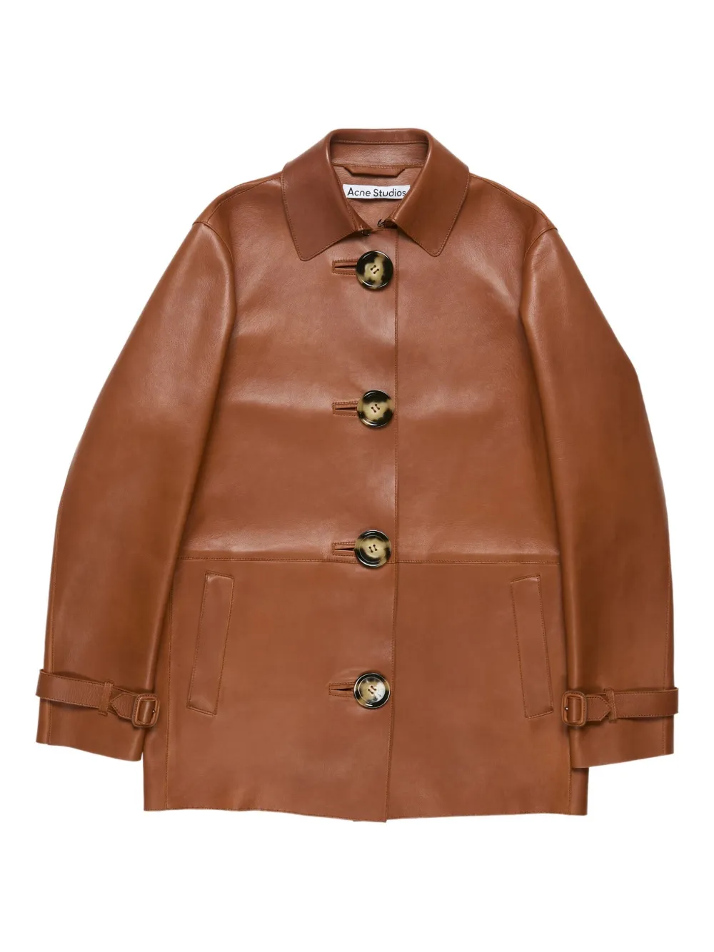 

Кожаное пальто на пуговицах Acne Studios, коричневый