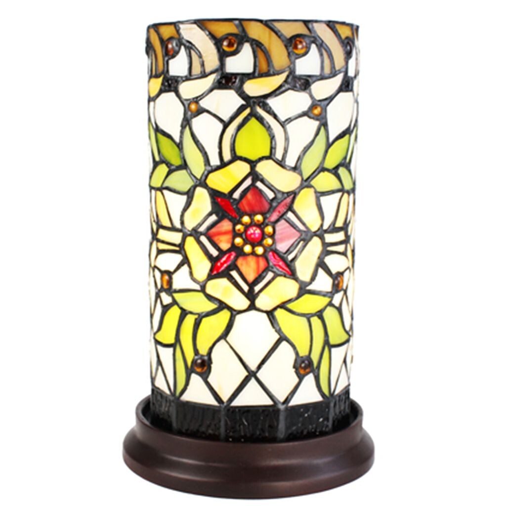 

Настольная лампа Clayre & Eef Tiffany Ø 15x26 см, зелено-бежевое стекло, круглый цветок Clayre&Eef, зеленый