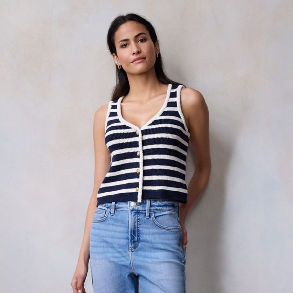 

Женский укороченный жилет-свитер с v-образным вырезом Lc Lauren Conrad, цвет navy basque stripe