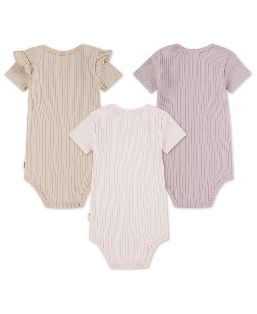 Комплект из 3 боди с короткими рукавами для девочек Huggies, Granola/Purple/Pink — фото 3