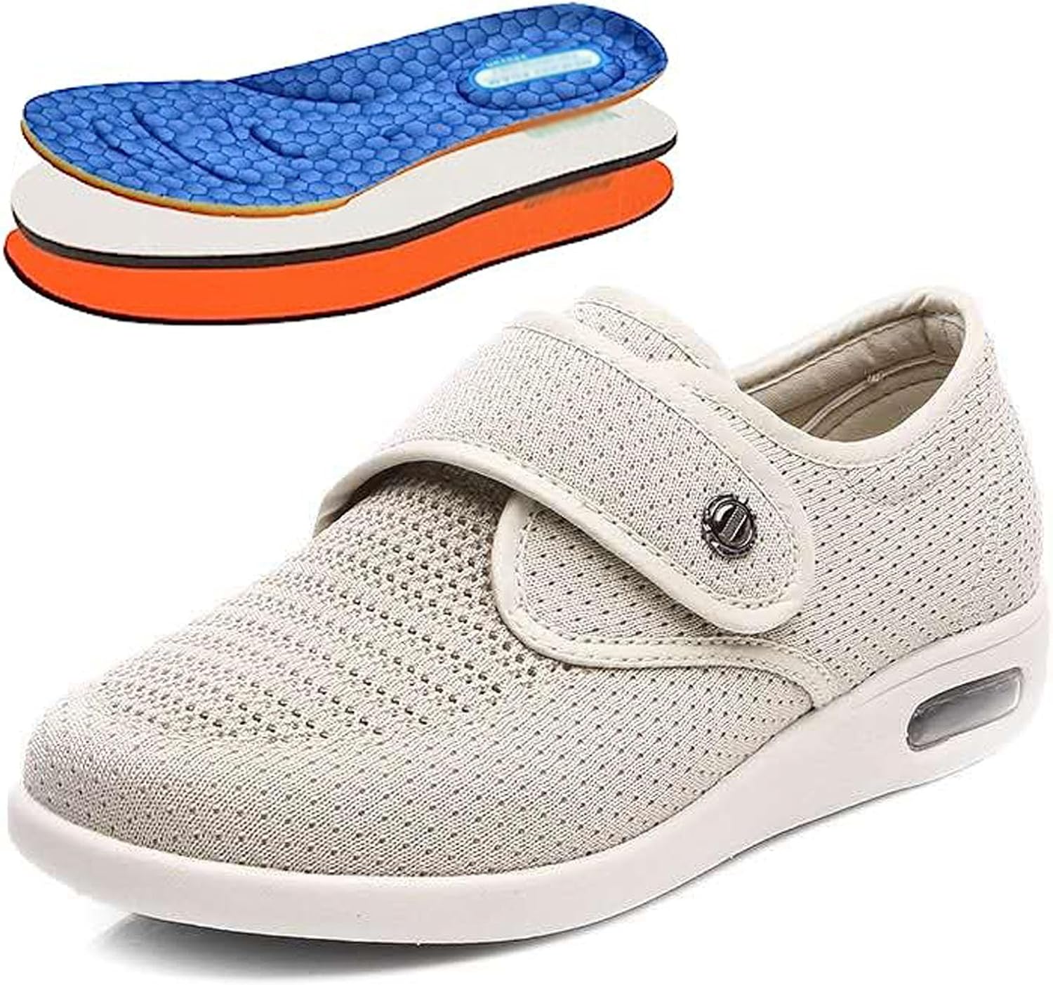 

Женские прогулочные туфли bumuam с поддержкой свода стопы, регулируемой застежкой для артрита, отека, подошвенного фасциита и отечных ног, размеры мужские 5/женские 6, бежевый