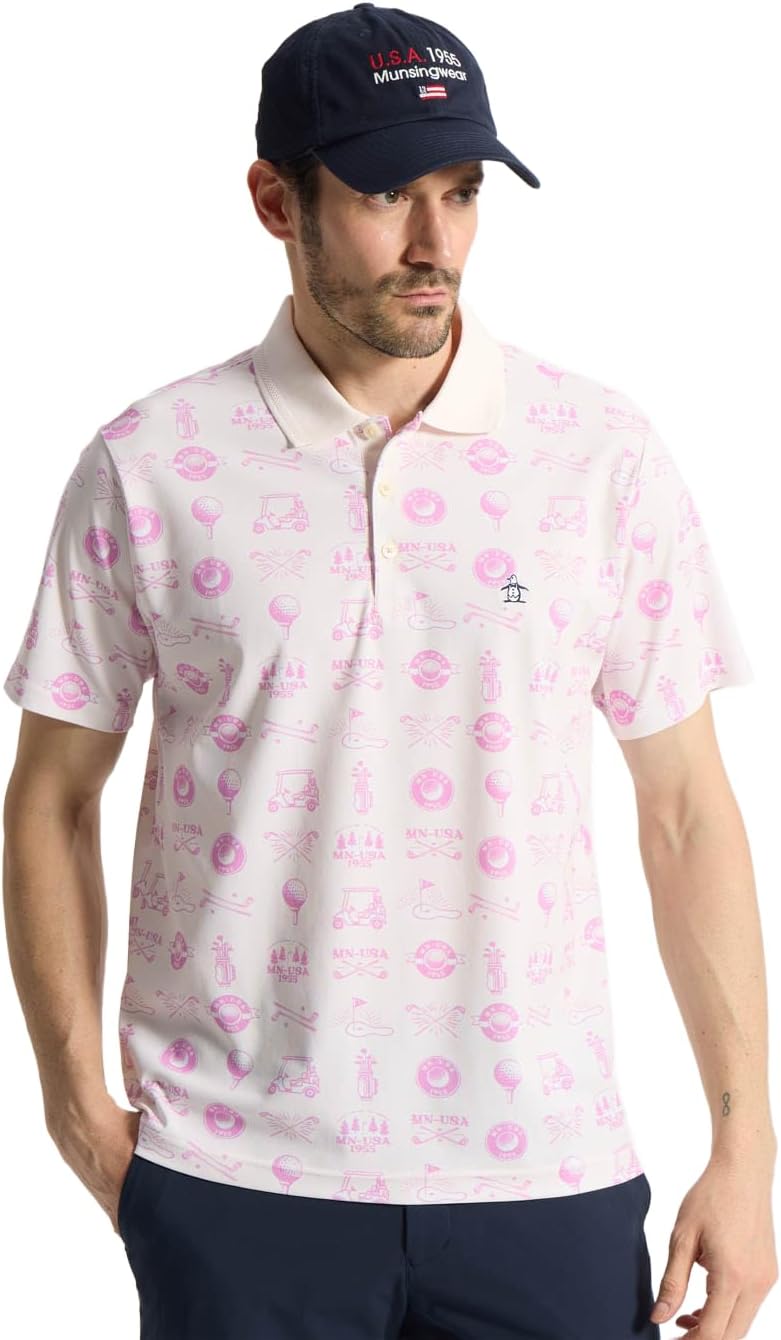 

Футболка с коротким рукавом с принтом в виде мотивов гольфа и солнцезащитного крема Munsingwear, розовый