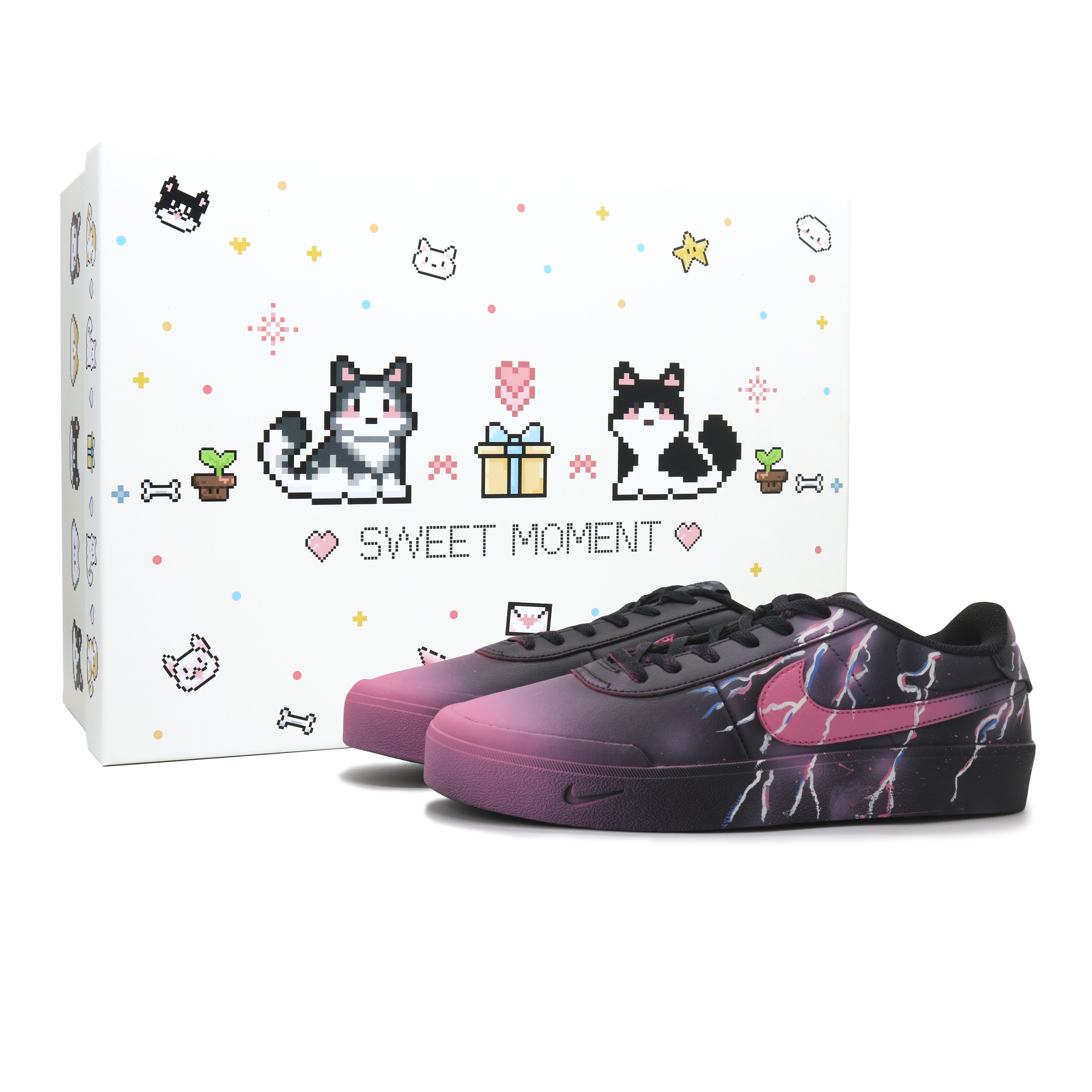

Nike Кроссовки Court Shot Pink Lightning, износостойкие и легкие, низкие, для скейтбординга, мужские, черно-розовые