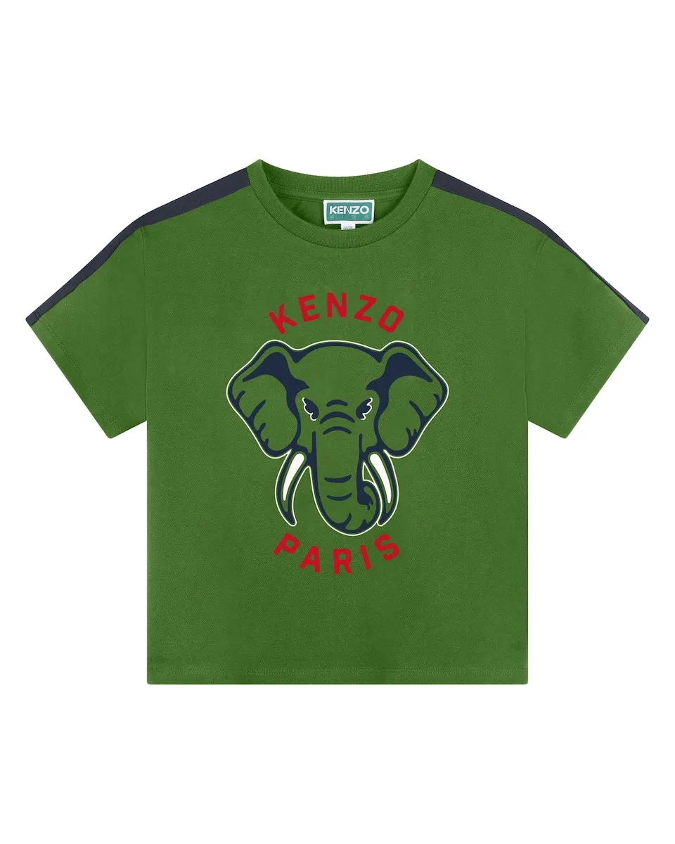 

Футболка из 100% хлопка с рисунком спереди Kenzo Kids, цвет Kaki