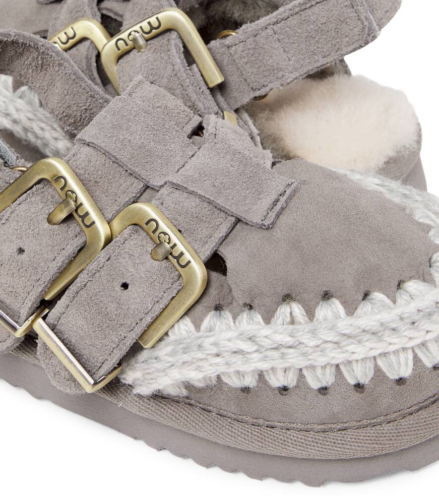 Замшевые балетки-слингбэки на подкладке из овчины Mou Kids, New Grey — фото 4
