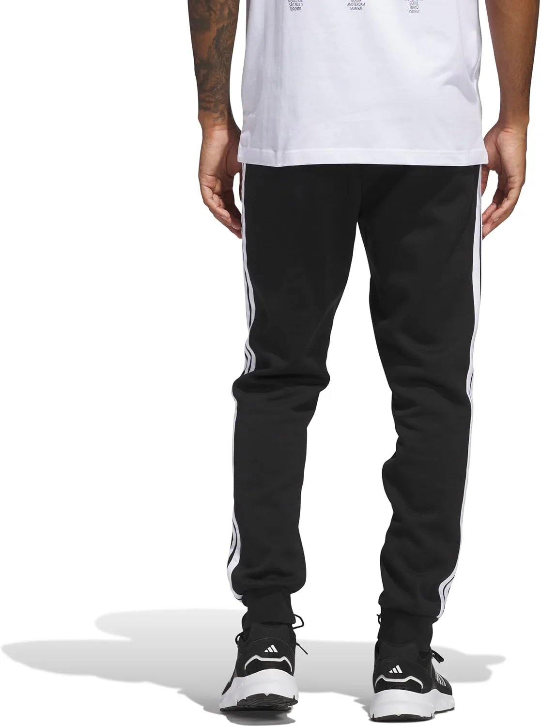 Мужские флисовые брюки Adidas Essentials 3 Stripe Regular Fit, черно-белый — фото 3