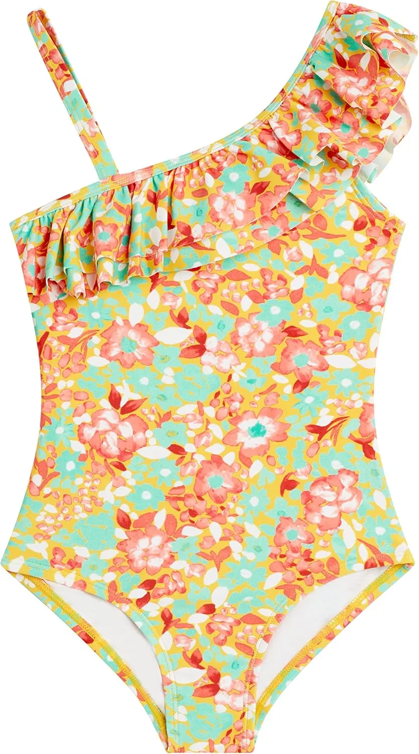 Купальник Kanu Surf Girls Morgan с цветочным принтом и оборками, на одно плечо, цельный, Caitlin Yellow
