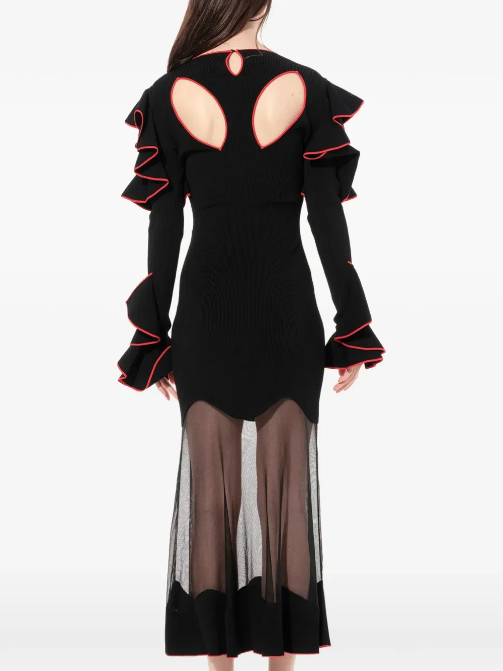 Платье с оборками и вырезами Alexander Mcqueen, черный — фото 4