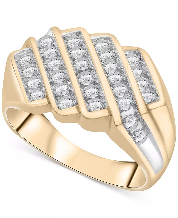 

Мужское кольцо с диагональной огранкой в несколько рядов бриллиантов (1 карат) из 10-каратного золота Macy'S, gold