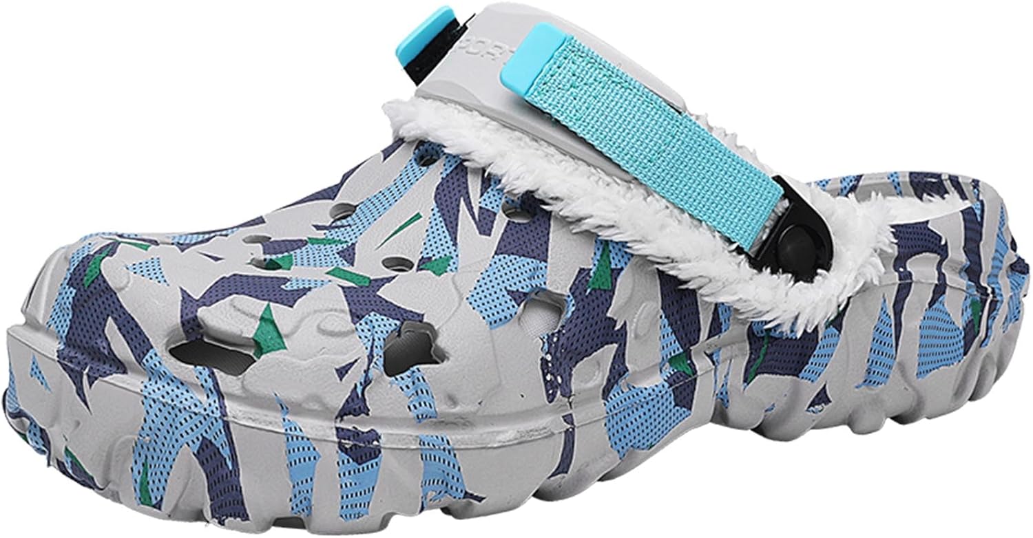 

Мужские зимние сабо: садовая обувь с искусственным мехом - теплые домашние тапочки с мягким флисом - мюли с регулируемым задним ремешком Frtubop, синий