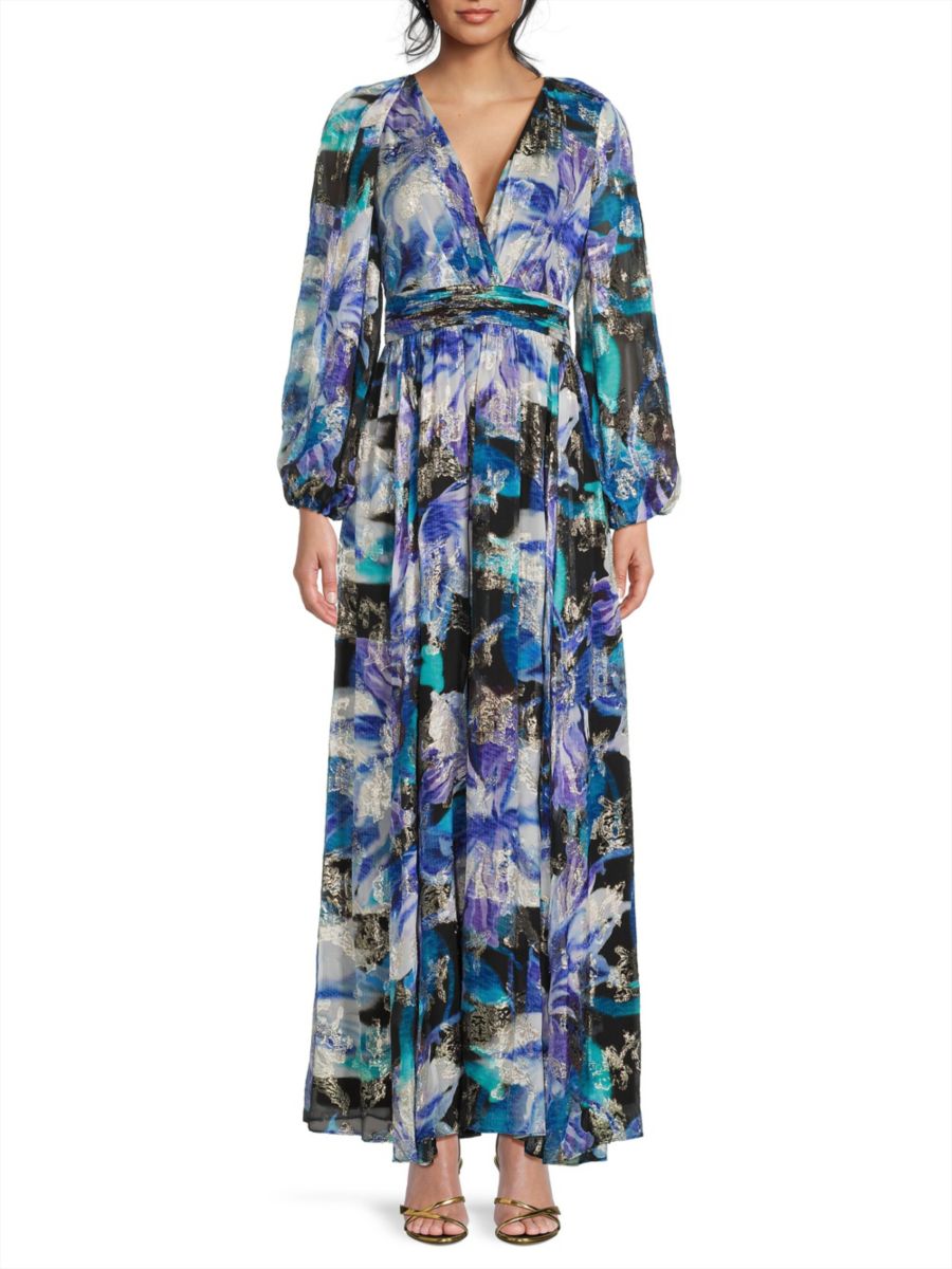 

Платье макси Izzy с металлическим цветочным принтом Ungaro, цвет Ultra Violet Multi