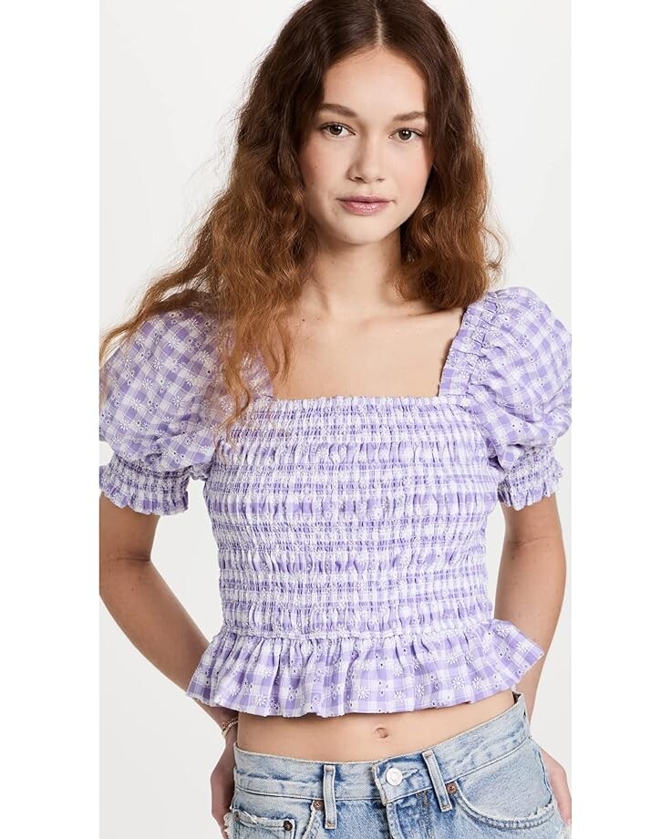 

Топ English Factory Embroidered Smocked Top, фиолетовый