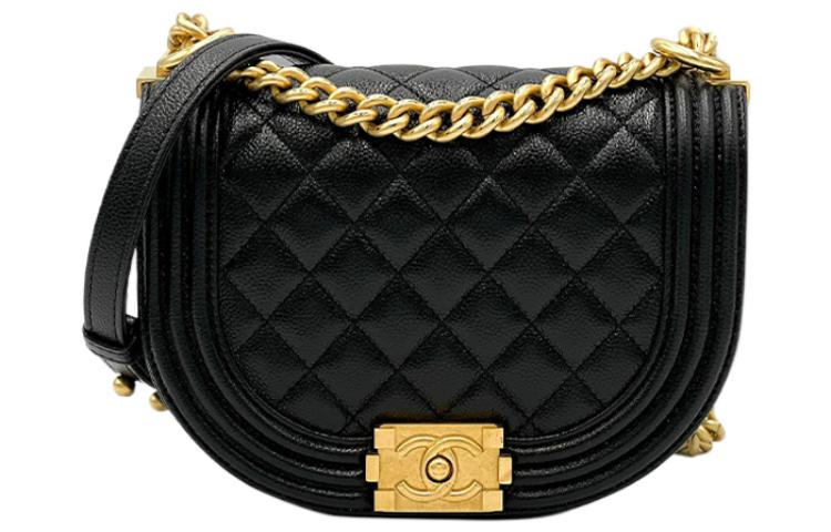

CHANEL Женская черная сумка через плечо с тиснением под зерно и золотистой металлической фурнитурой, Black