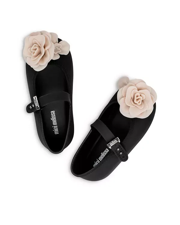 Мягкие балетки с лепестками - для малышей Mini Melissa, Black/Beige — фото 2