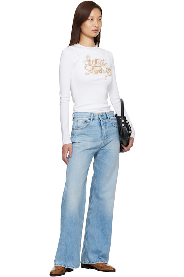 Acne Studios Белая многослойная футболка с логотипом — фото 4