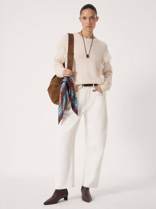 

Вязаный свитер с бахромой из смесовой шерсти HUSH, Off White