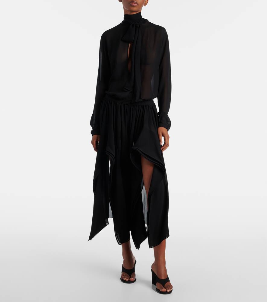Низкие широкие брюки из жоржета Alaïa, Noir Alaia — фото 2