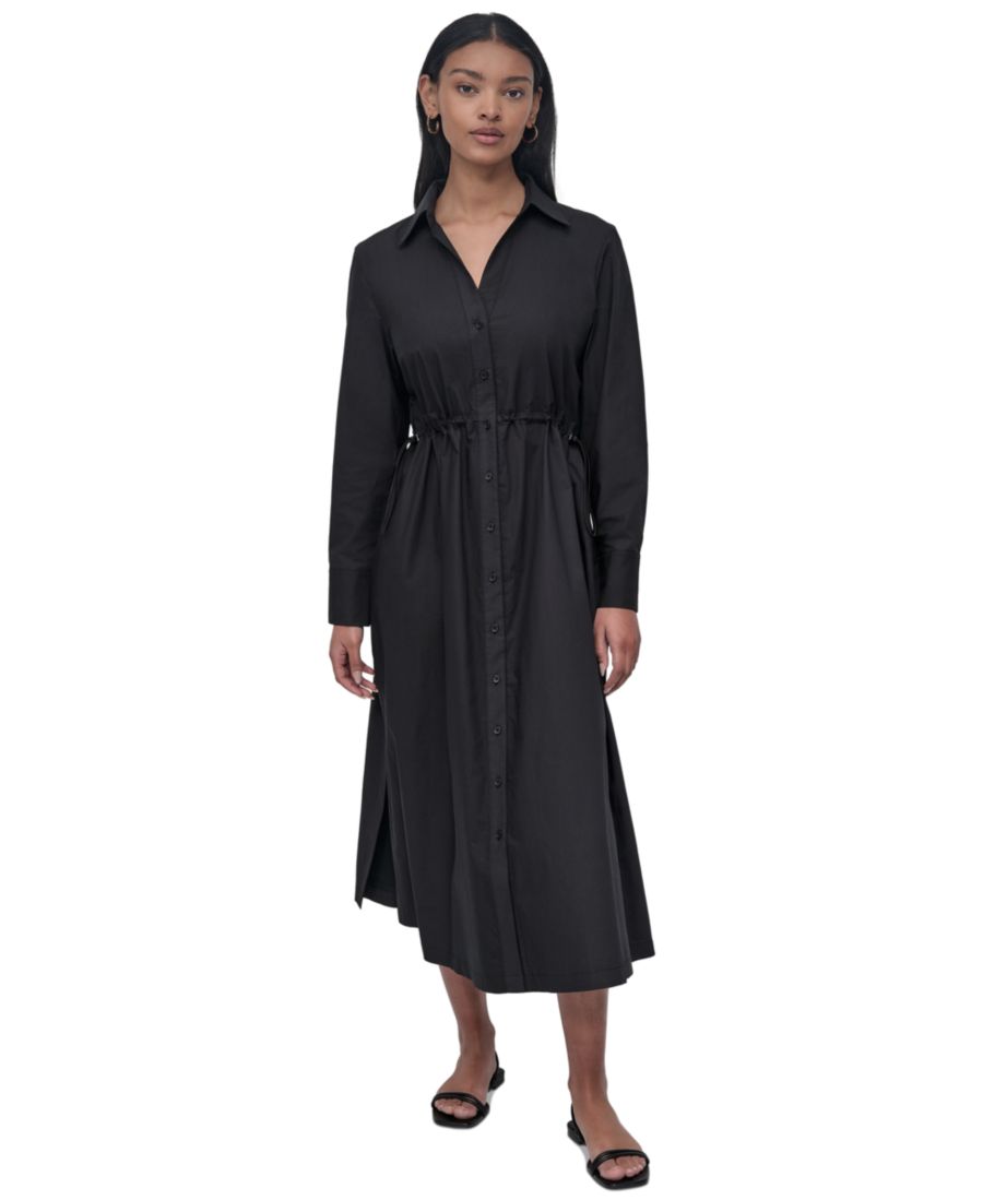 

Женское хлопковое платье-рубашка с длинными рукавами и воротником DKNY Jeans, Black