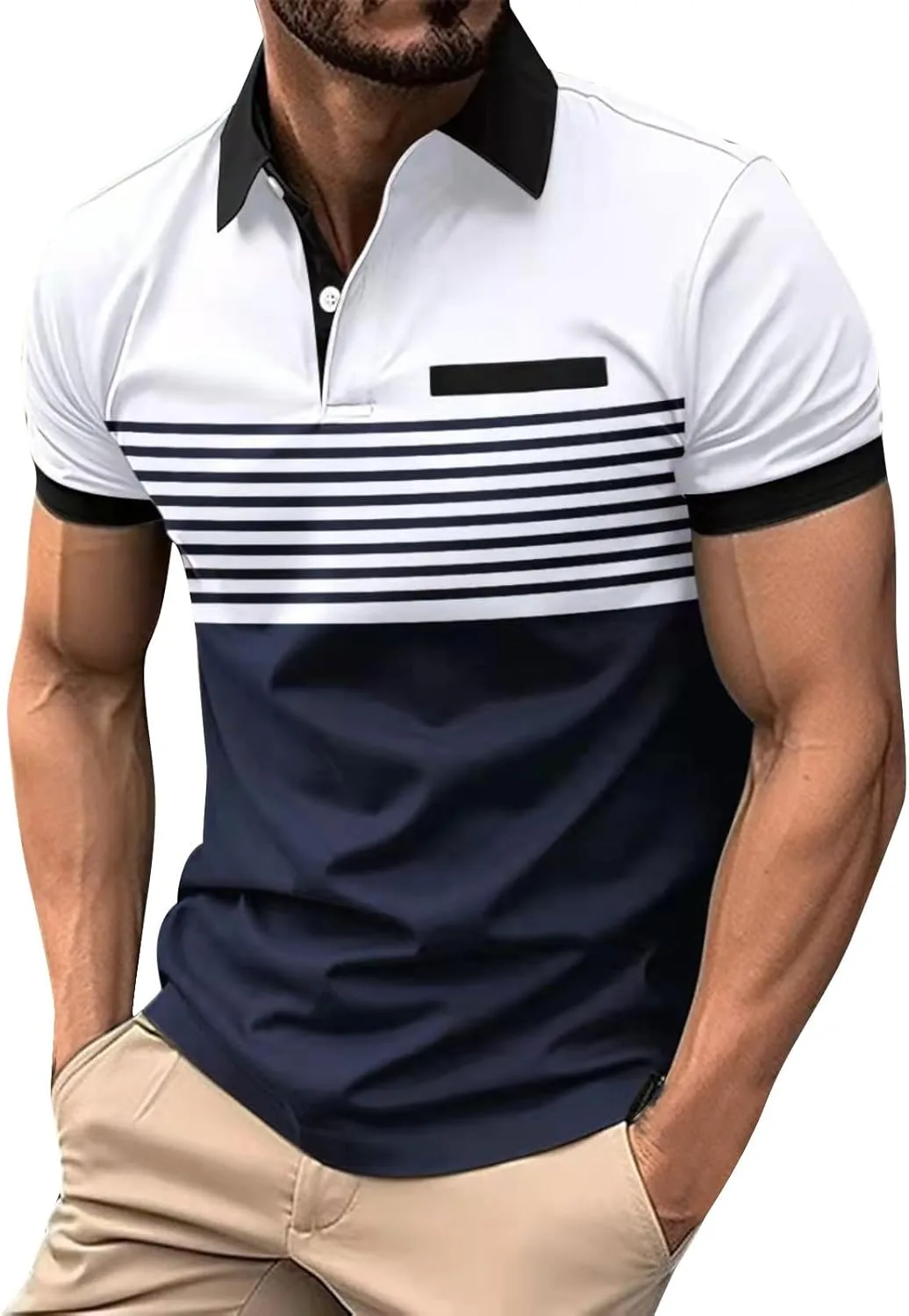 

Мужская полосатая футболка Polo Casual Short Sleeve