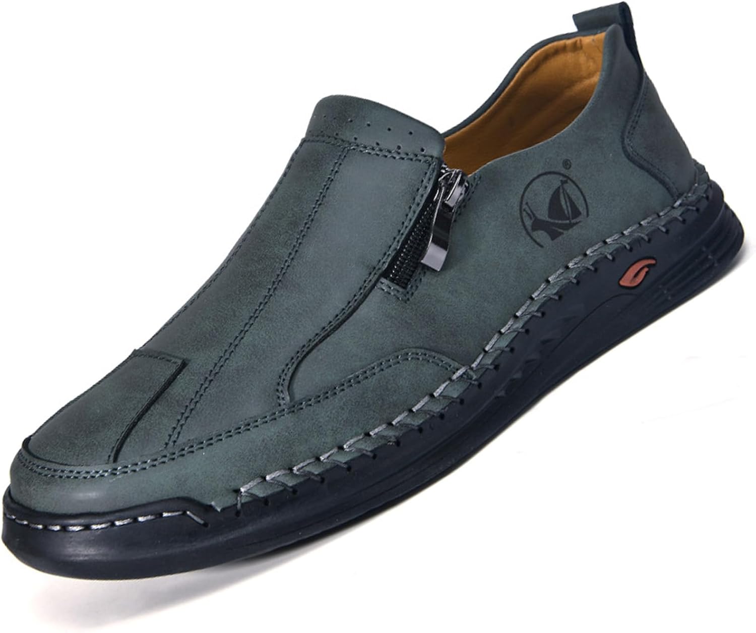 

Мужские повседневные кожаные лоферы без шнурков, легкие, ручной работы, мокасины, удобные для ходьбы, с боковой молнией, нескользящие, классические туфли Devileyeze, зеленый