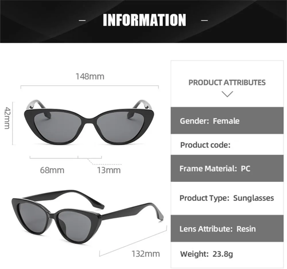 

Солнцезащитные очки в стиле ретро «кошачий глаз» для женщин, маленькие солнцезащитные очки для женщин, очки с защитой от УФ-излучения UV400 HPIRME, Black