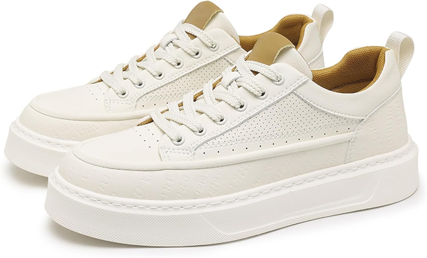 

Мужские кроссовки Netehadi с дышащей перфорированной кожей, на платформе, со шнуровкой, повседневные ретро, легкие, с круглым носком, противоскользящие, для ходьбы и катания на скейтборде, белый