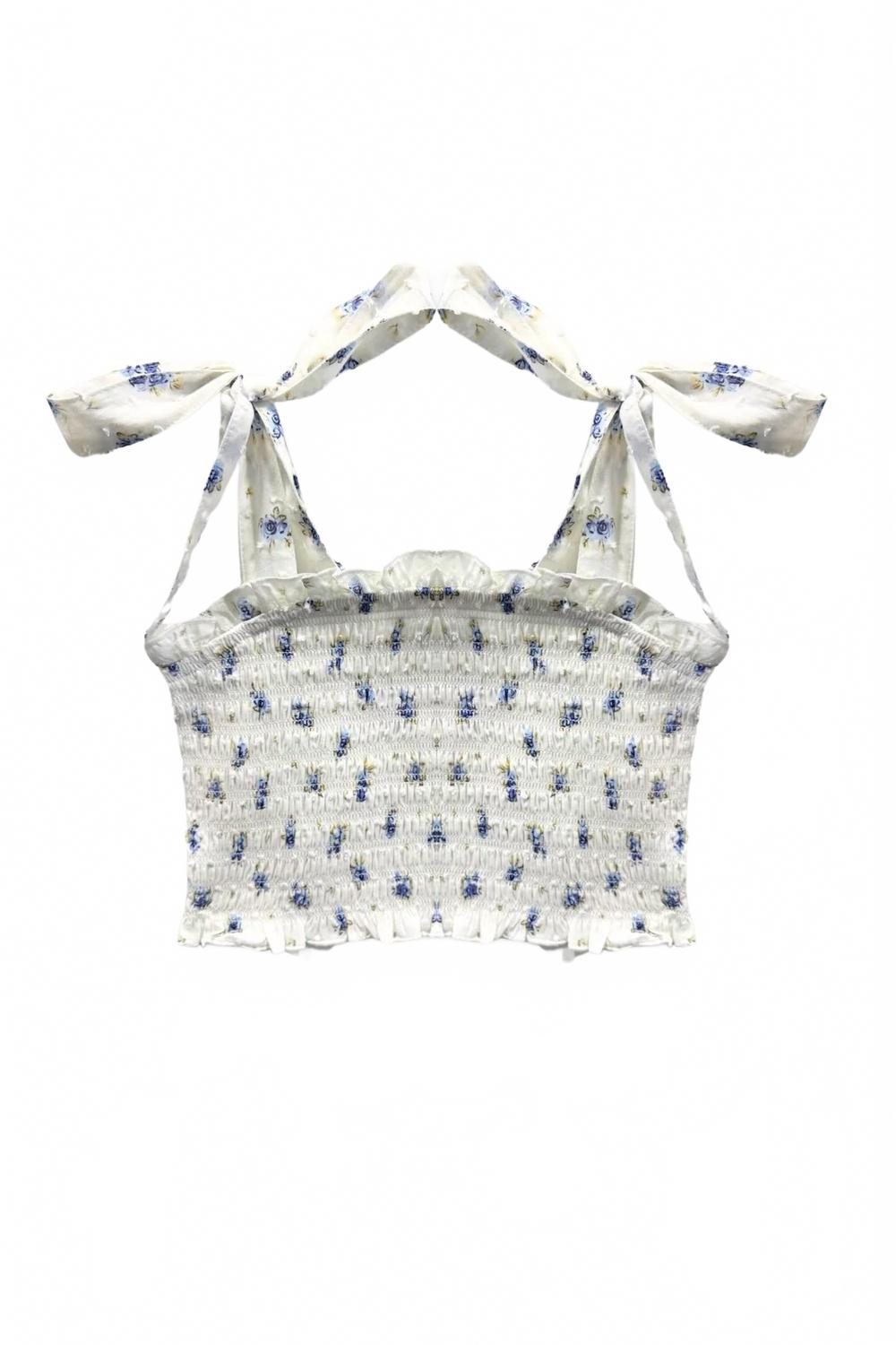 

Детская блузка с запахом и цветочным принтом в голубых тонах KatieJnyc