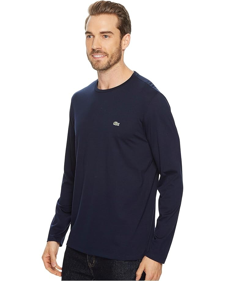 Футболка Lacoste Long Sleeve Pima Jersey Crew Neck, цвет Navy Blue — фото 2