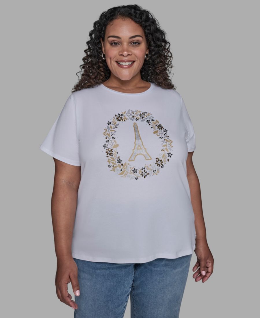 

Футболка с коротким рукавом и логотипом Парижа больших размеров KARL LAGERFELD PARIS, White