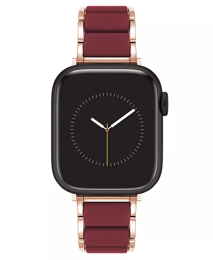 

Женский браслет для Apple Watch 44/45/46/49 мм из резины бордового цвета с металлическими звеньями под розовое золото Anne Klein