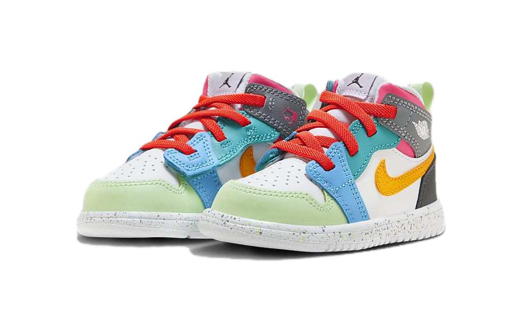 Детские баскетбольные кроссовки Air 1 Mid Top устойчивые к истиранию сине-оранжевые для малышей Jordan — фото 3