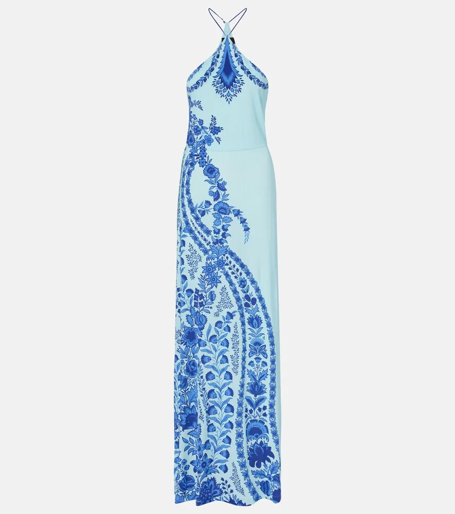 Длинное платье с принтом и воротником-халтером Etro, мультиколор