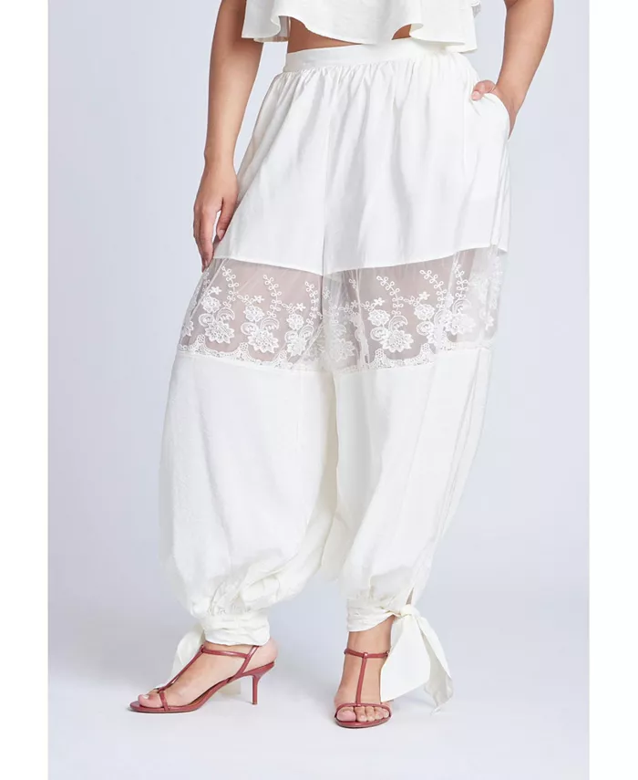 

Женские брюки-баллоны больших размеров с кружевом и завязкой на подоле ELOQUII, коричневый/бежевый