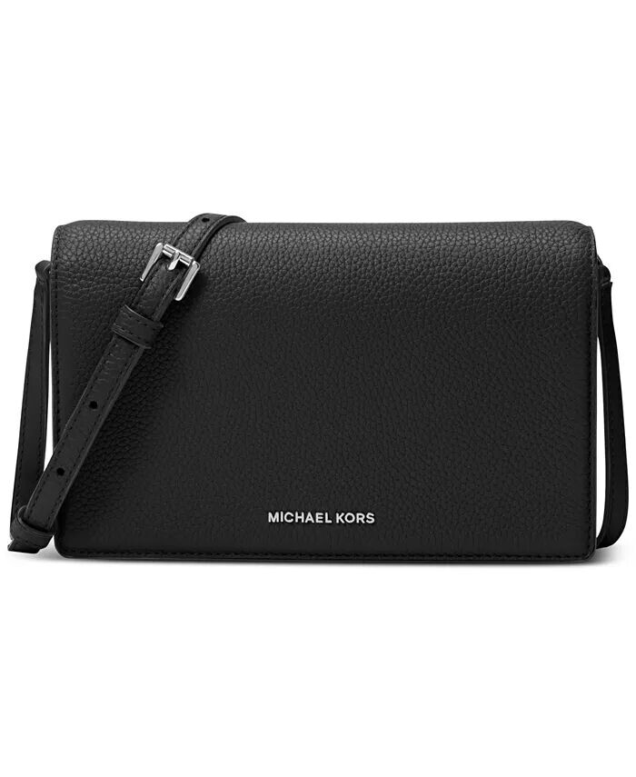 

Кожаное плечо через плечо Jet Set среднего размера с клапаном Michael Kors, черный