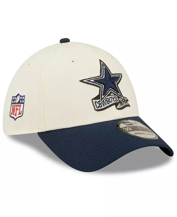 

Мужская кремовая, темно-синяя кепка Dallas Cowboys 2022 Sideline 39THIRTY, двухцветная гибкая шляпа New Era, слоновая кость/кремовый