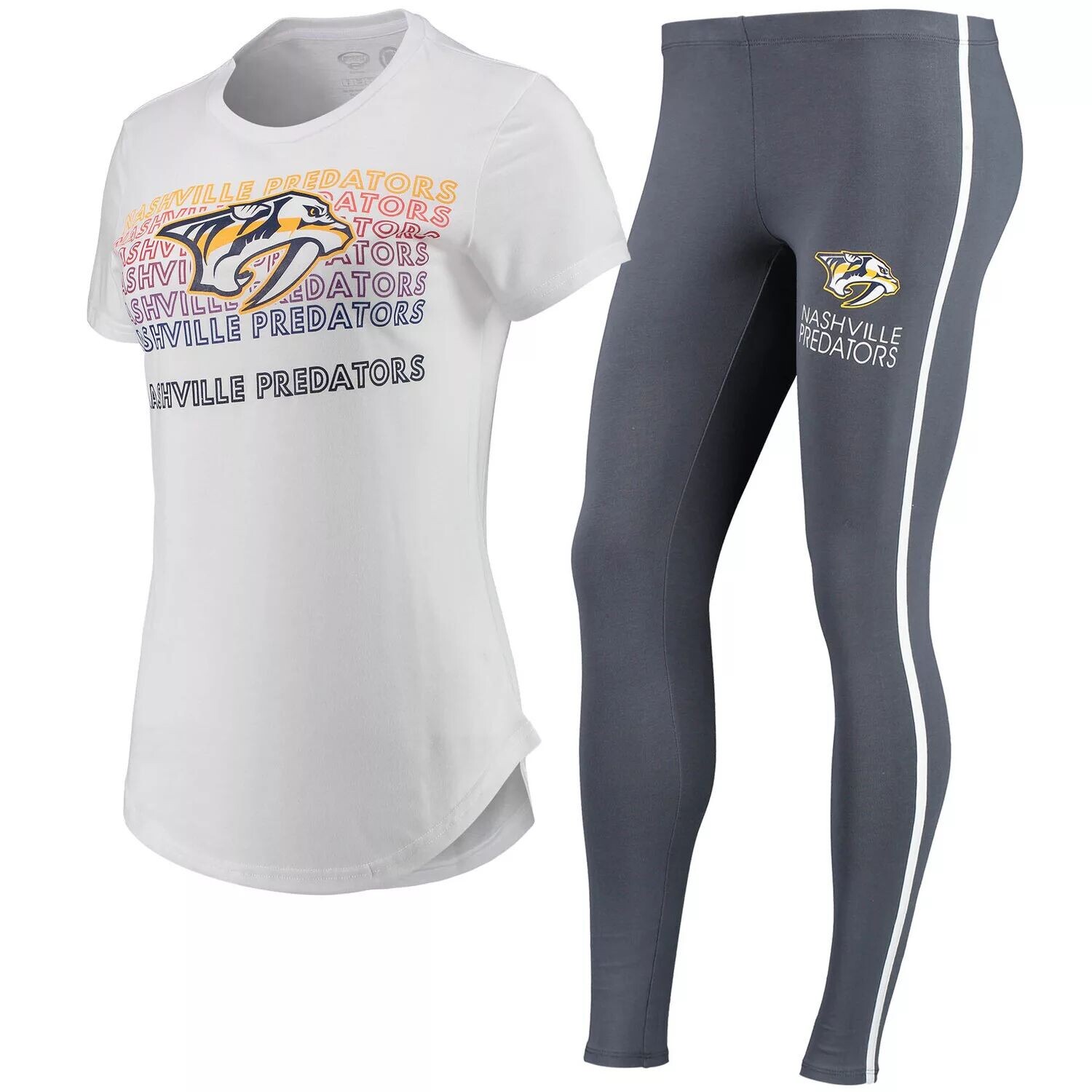 

Женский комплект из футболки и леггинсов Concepts Sport белого/темно-серого цвета Nashville Predators Sonata