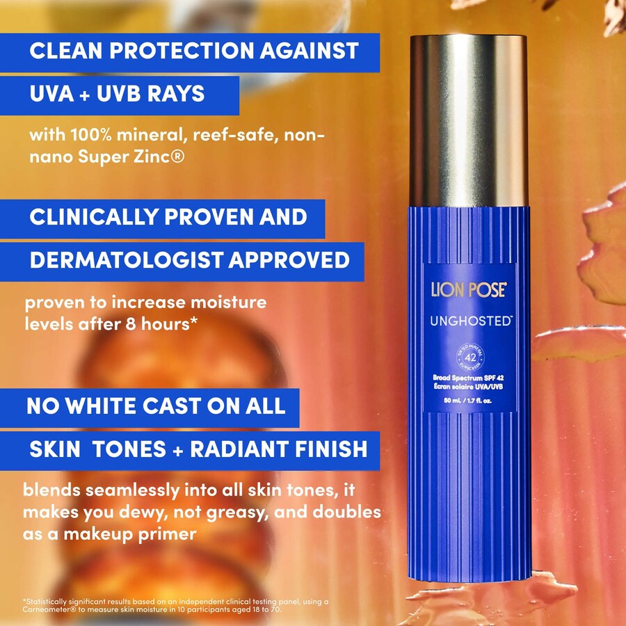 Солнцезащитный крем Unghosted 100% Mineral SPF 42 с цинком и скваланом Lion Pose, 1.7 oz/50 ml — фото 3