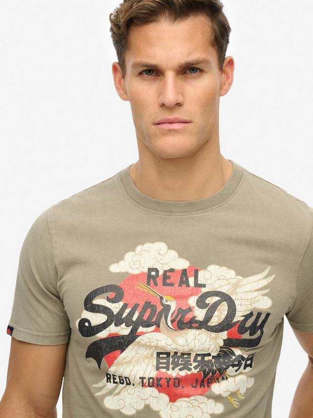 Винтажная футболка с логотипом из органического хлопка Superdry, цвет Light Khaki Green — фото 4